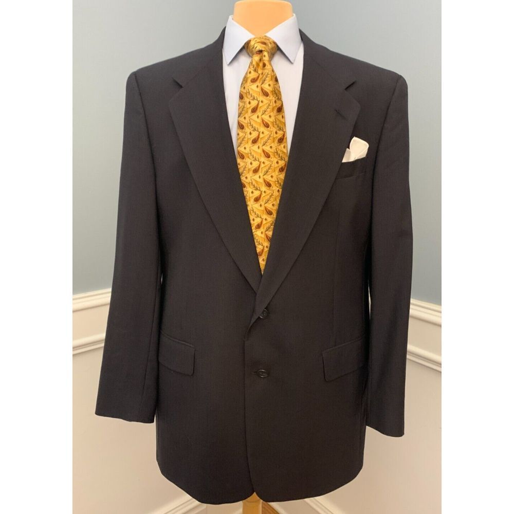 Hart Schaffner Marx Wool Twill Blazer Mens 44XL Jacket Dark Blue Sportcoat